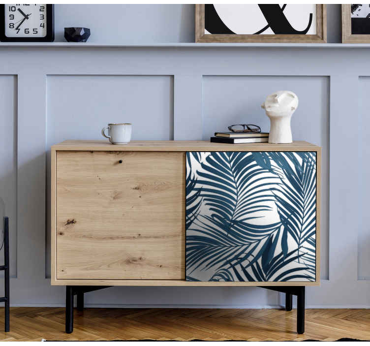 Blue palm leaves design furniture decal - TenStickers