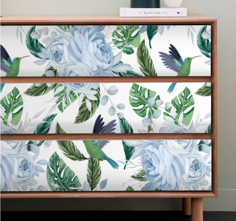 Blue garden flowers with birds furniture  decal - TenStickers
