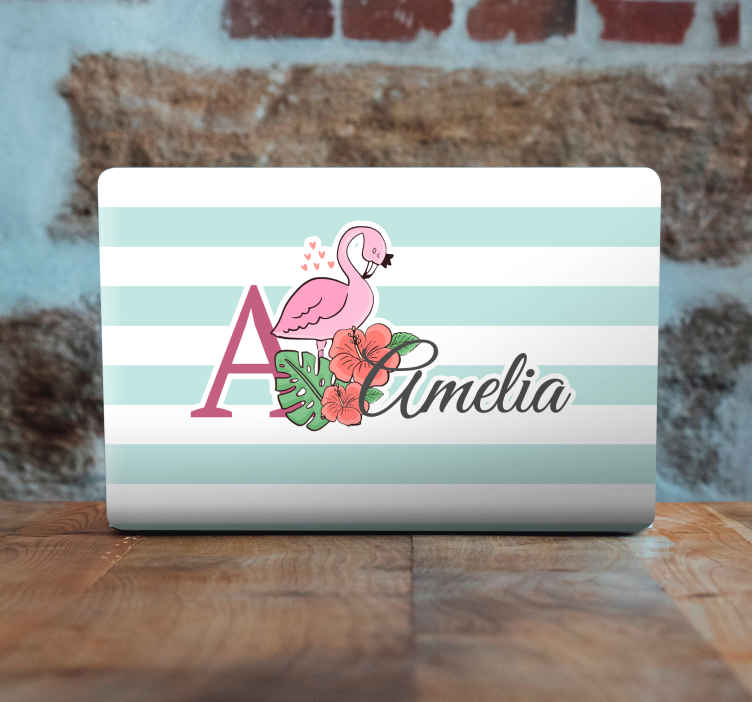 Flamingo blomster initial klistermærke til bærbar - TenStickers