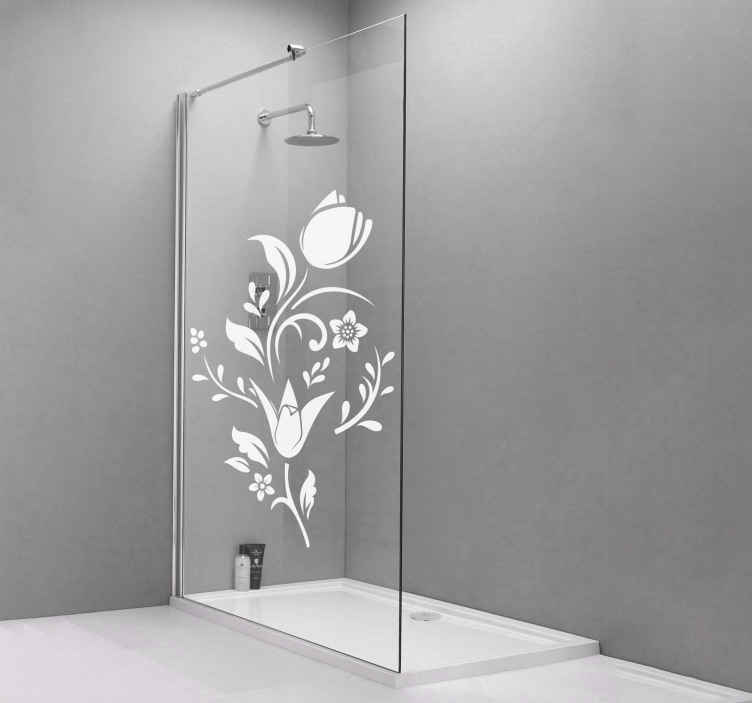 Vinilo para mampara de ducha Diseño de tulipanes monocolor con ho -  TenVinilo