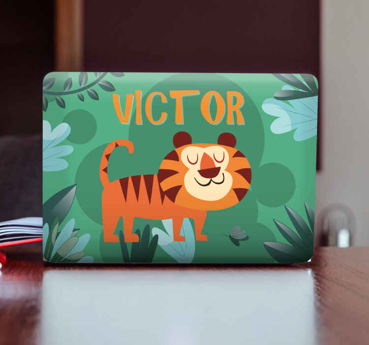 Sticker pour ordinateur tigre de dessin animé heureux - TenStickers