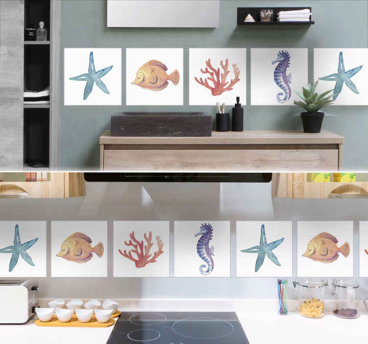 Sticker carrelage animaux de la mer - TenStickers
