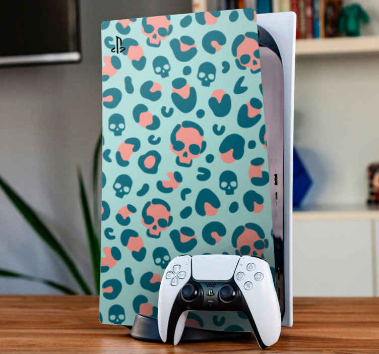 Mavi ve pembe kafatası leopar deseni ps5 çıkartması - TenStickers