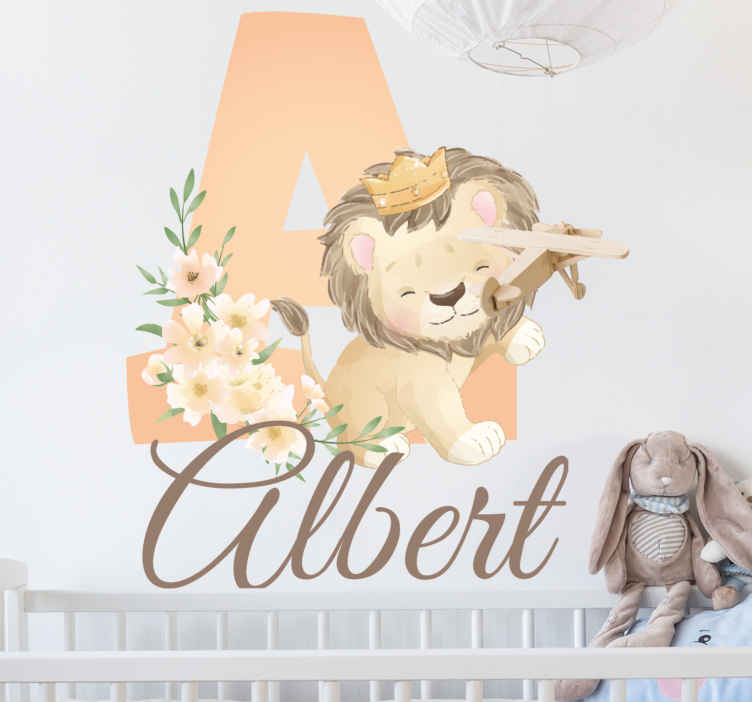 Cute animals lioness with name kids bedroom wall decal - TenStickers