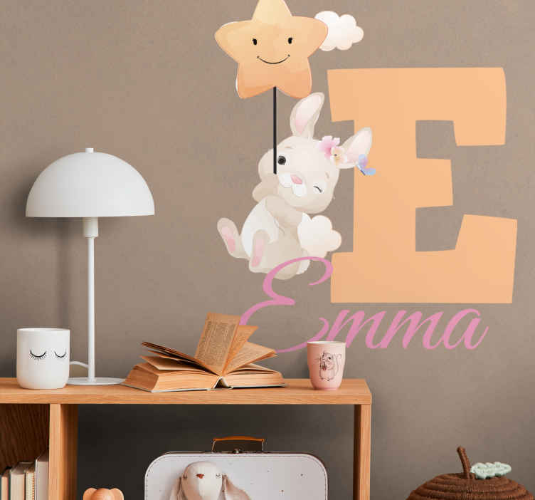 Cute animals bunny with name kids bedroom wall sticker - TenStickers