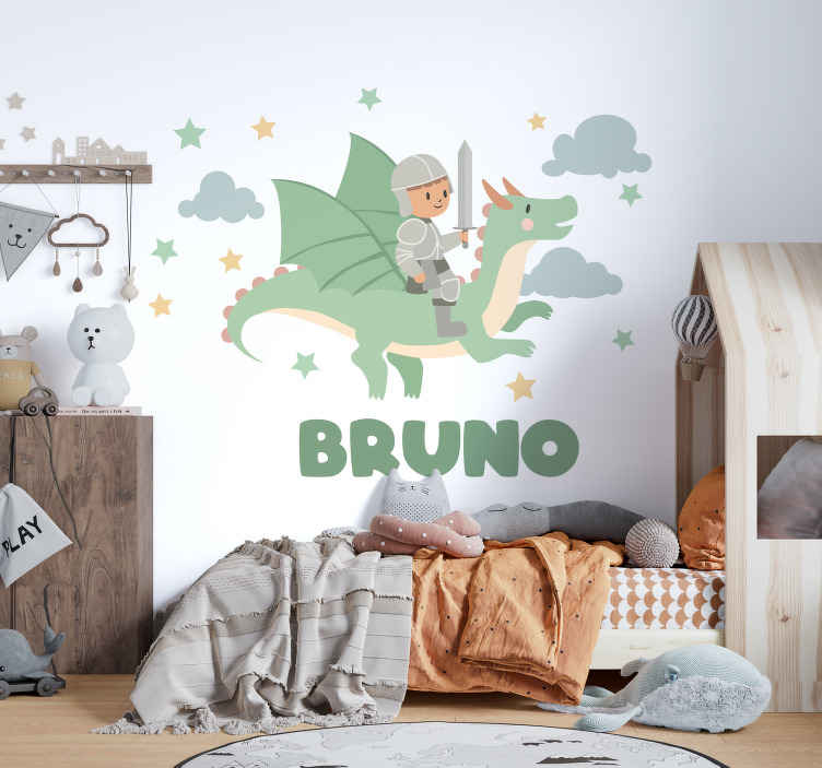 Little knight on a dragon illustration sticker - TenStickers