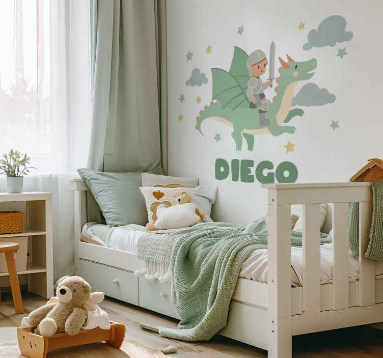 Vinilo ilustración pequeño caballero sobre un dragón - TenVinilo