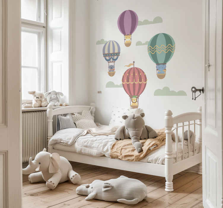 Hayvanlarla uçan balonlar i̇llüstrasyonlar sticker - TenStickers
