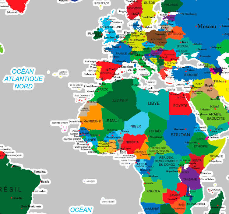 Sticker carte du monde carte du monde des couleurs - TenStickers