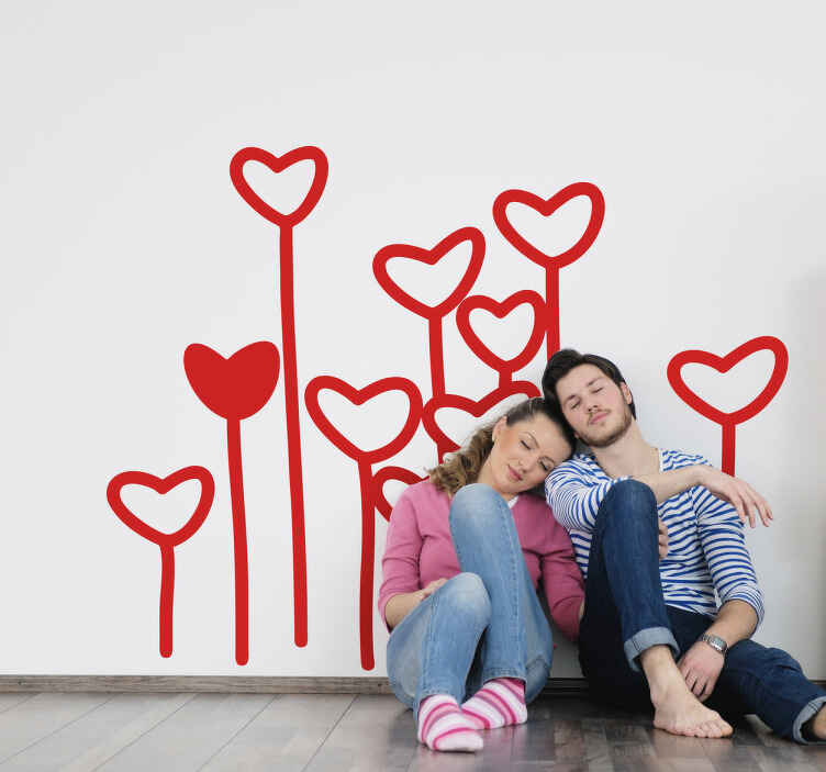 Heart love flowers wall sticker - TenStickers
