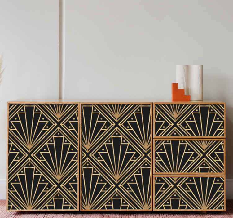 voor meubels Gouden en zwarte deco vierkant patroon - TenStickers