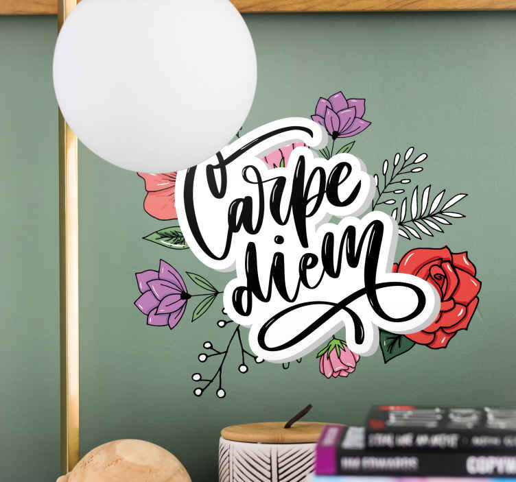 Wall stickers quotes carpe diem with flowers - TenStickers