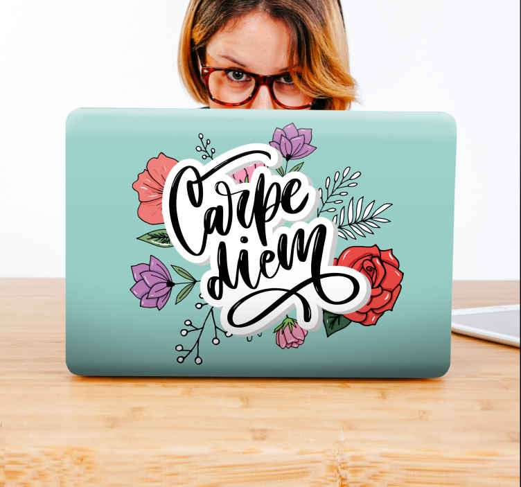 Carpe diem çiçekli Dizüstü bilgisayar için kaplama - TenStickers