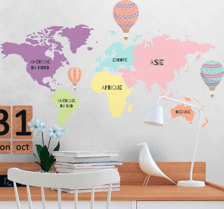 Sticker Carte du Monde Carte nordique avec ballon à air - TenStickers