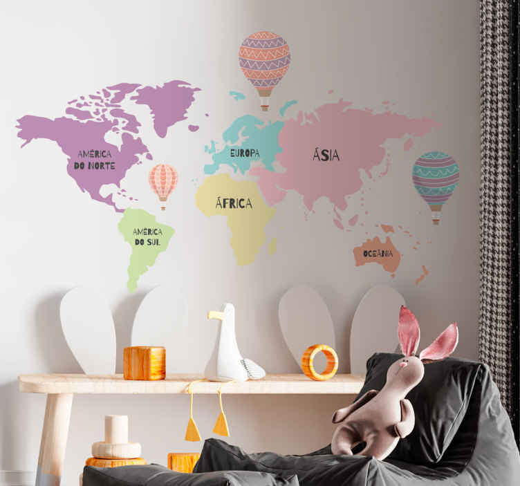Autocolante mundo Mapa nórdico com balões de ar - TenStickers