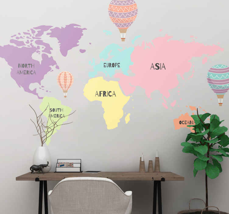 Nordic map with air balloons world map sticker - TenStickers