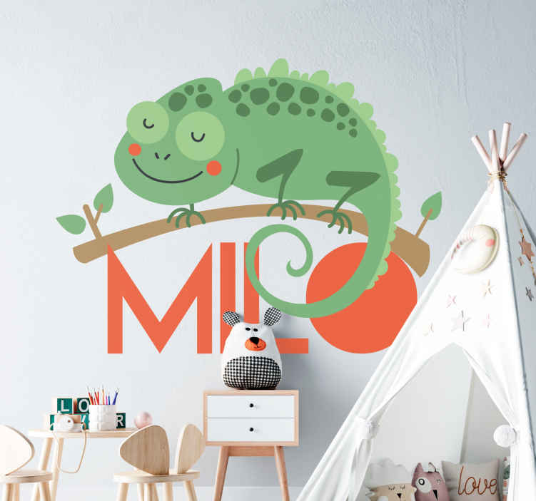Sticker Chambre Enfant caméléon dessin avec nom - TenStickers