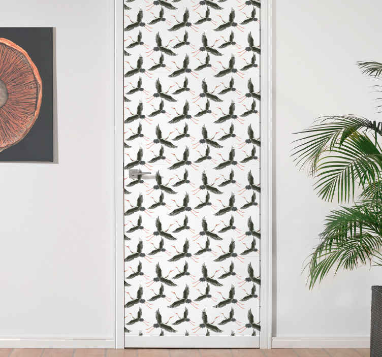 Deursticker patroon zwarte ooievaars - TenStickers