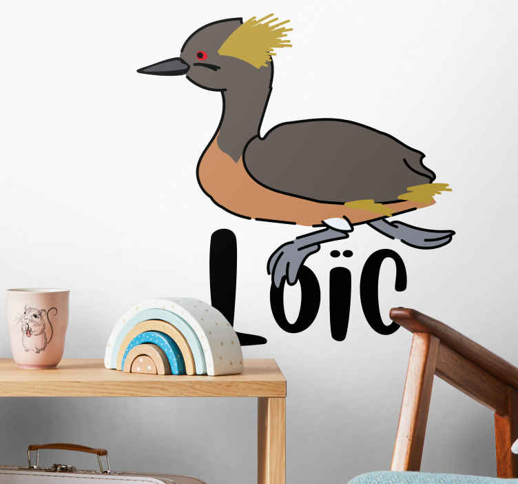 Sticker Grèbe à cou noir prénom personnalisable - TenStickers