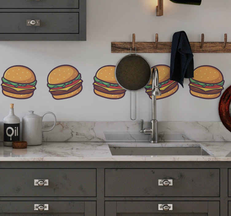 Pegatina comida cenefa para hamburgueseria - pared de cocina