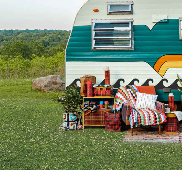 camper sticker retro golven - TenStickers