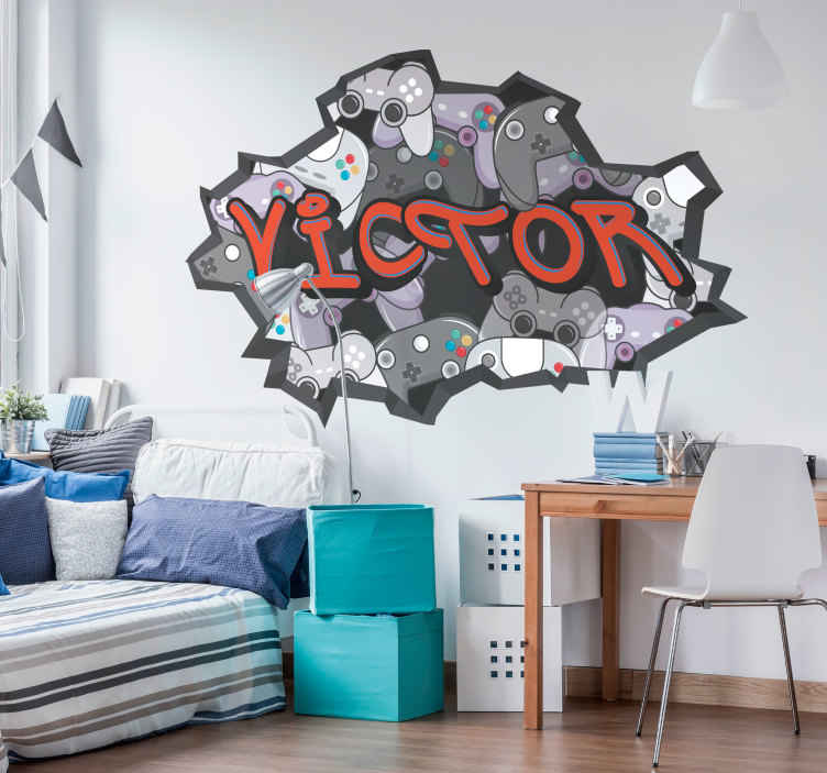 Gamer Wall Stickers Born 2 Play Game PS4 Art Decal Large Childrens Boys Bedroom 
