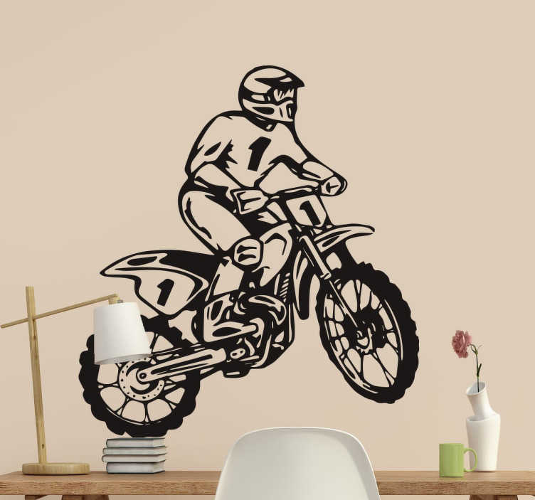 Sticker motocross et son pilote de profil pour mur par Décorécébo