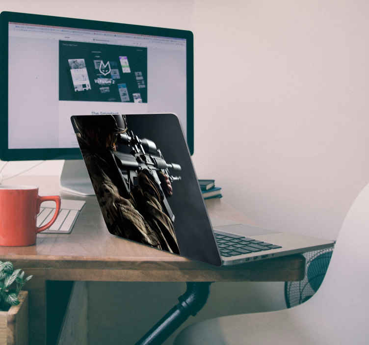 Vinilo decorativo persona francotirador para portátil - decorar un