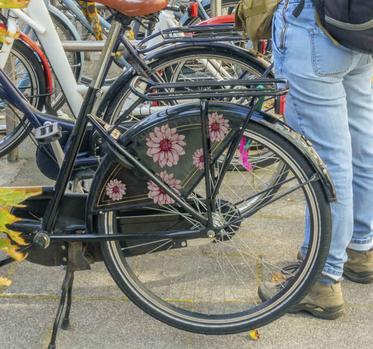 Fiets sticker roze dahlia bloemen - TenStickers