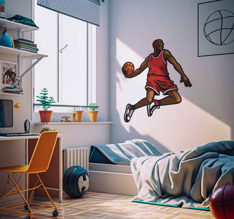 Image of Adesivo murale giocatore di pallacanestro saltante