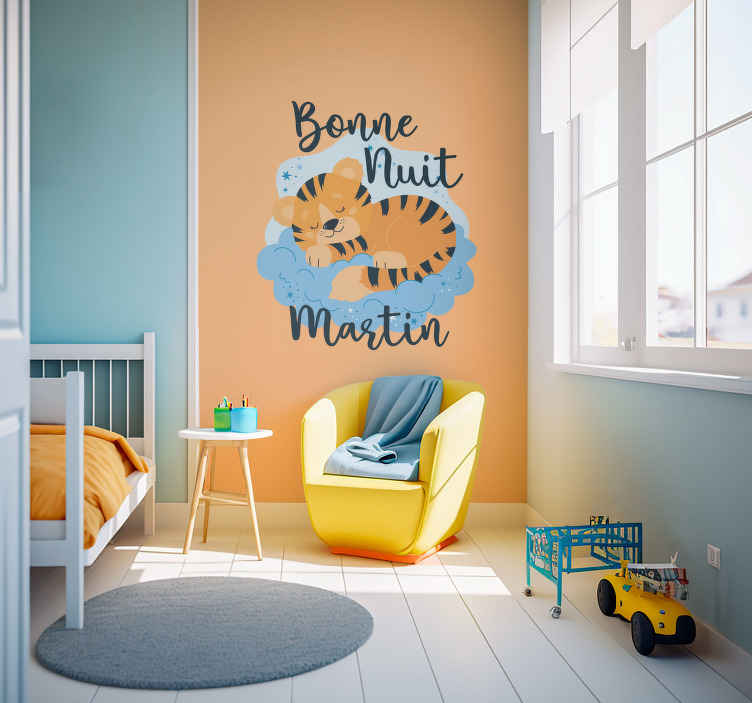 Sticker Bonne nuit nom personnalisé et tigre - TenStickers