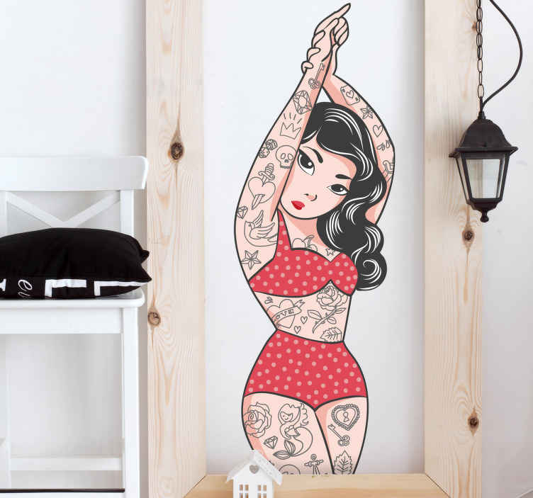 nalepky na stenu zvierata tetovaná pin-up postava - Tenstickers