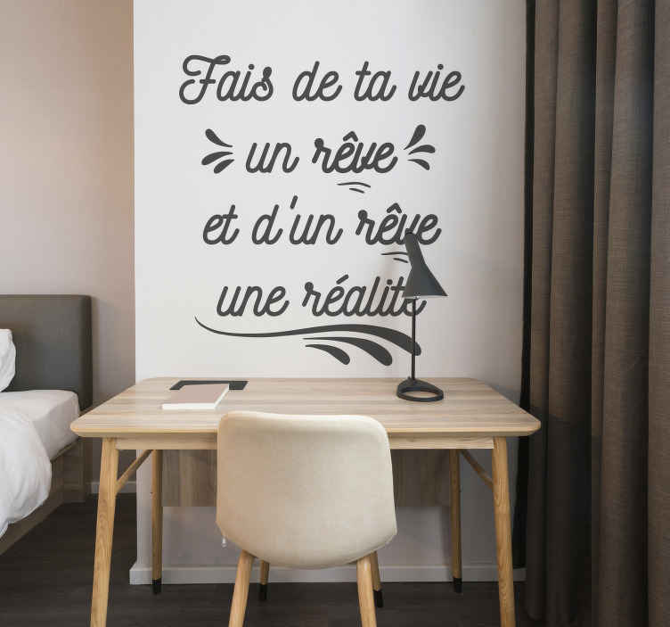 Autocollant Mural Citation Vinyle "Rêve Et Création" Modèle IN57 - Décoration Murale Facile