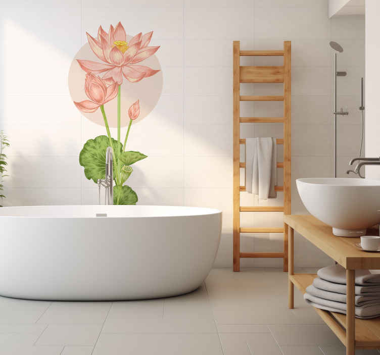 Sticker salle de bain dessin fleurs roses - TenStickers