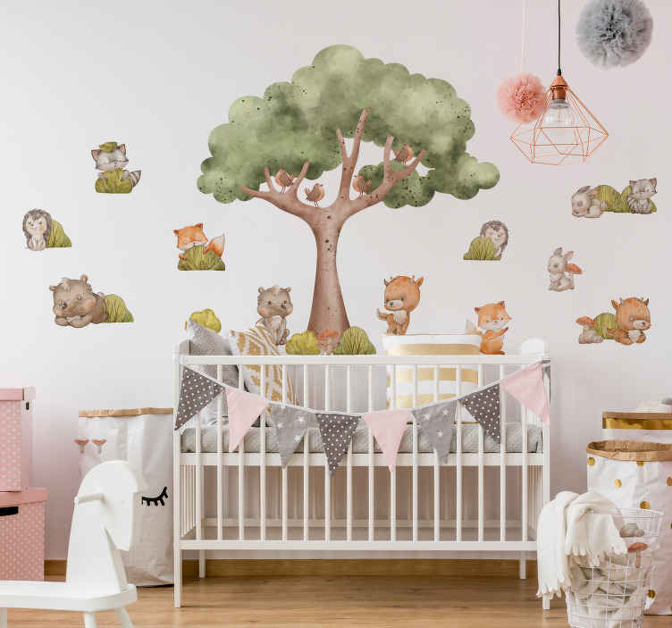 Campanella Eolica Per Culla Con Animali Del Bosco E Foglie Verdi – Gioco Sospeso In Feltro Morbido, Stimolazione Sensoriale Per Neonati, Decorazione Camera Bambini
