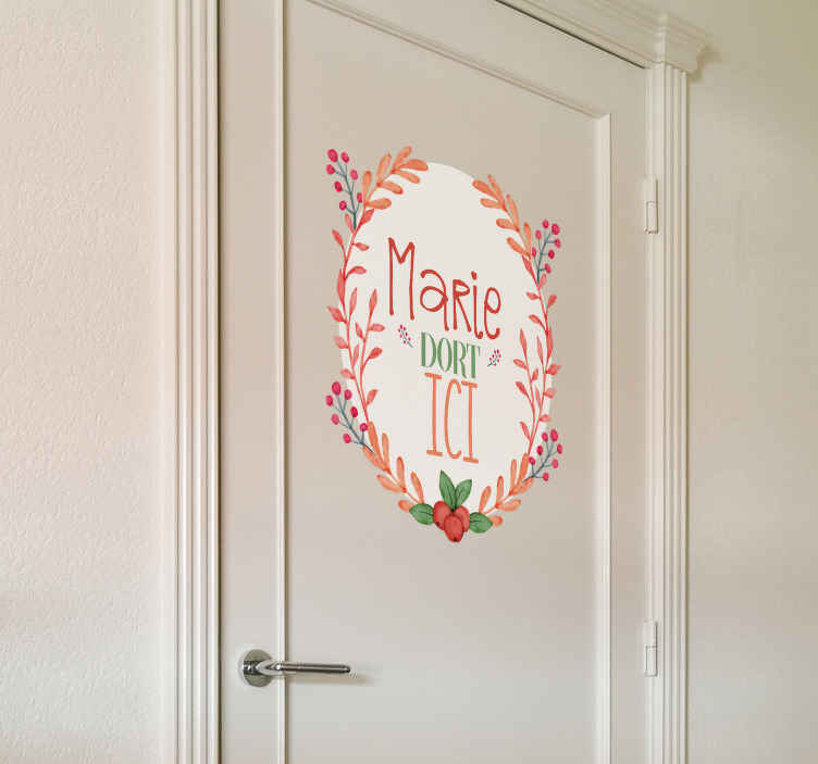 Sticker porte prénom personnalisé "dort ici" - TenStickers