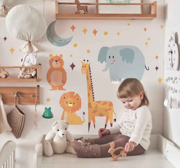 Sticker mural animaux sous la lune et les étoiles - TenStickers