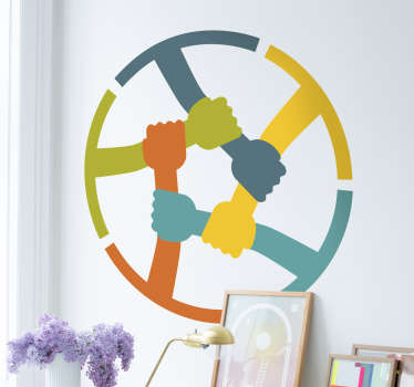 Vinilo circular solidario manos colores - TenVinilo