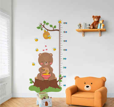 bear with honey height chart wall sticker - TenStickers