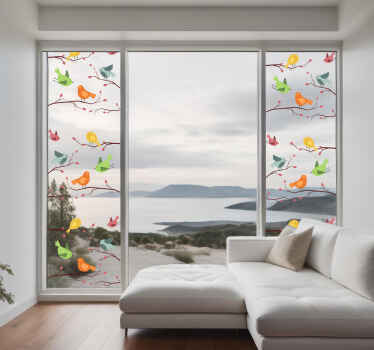 Fensteraufkleber vögel auf rosa zweig - TenStickers