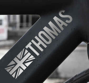 Name and UK flag in silver bike name sticker - TenStickers
