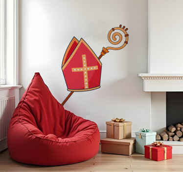 mijter en staf icoon sinterklaas sticker - TenStickers