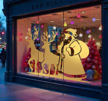 Sticker vitrine Noël silhouette du père noël - TenStickers