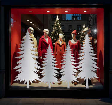 Lumiset kuuset joulutarroja näyteikkunaan - Tenstickers