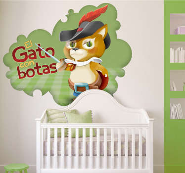 Vinilo infantil gato con botas texto - TenVinilo