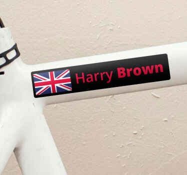 UK flag with bold last name bike sticker - TenStickers