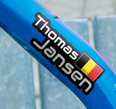 Fiets stickers met naam met vlag en achternaam - TenStickers