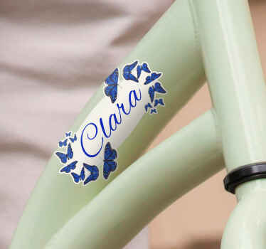 Namensaufkleber Fahrrad blaue Schmetterlinge - TenStickers