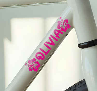 Roze hawaï bloemen Fiets naamsticker - TenStickers