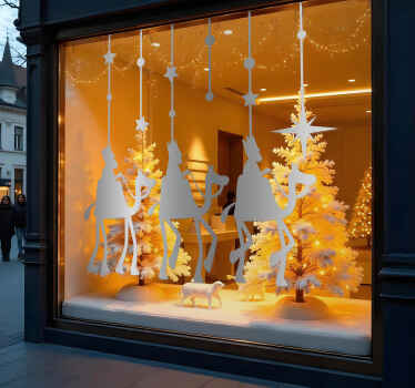 Vinilo escaparate tres reyes colgados - TenVinilo